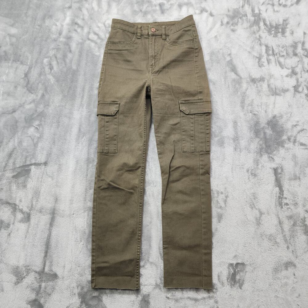 H&M Divided Pants Womens 2 Green High Rise Slim Leg Cargo Utility Cotton Casual